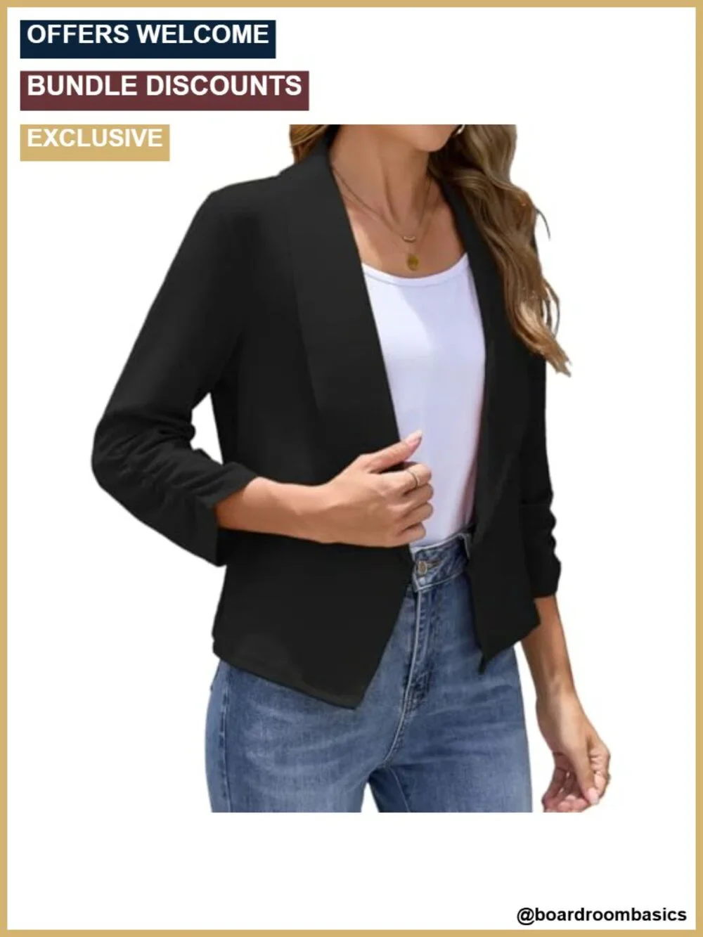 Casual Blazer 3/4 Sleeve Open Front Slim Fit Work Lightweight Suit Jacket
